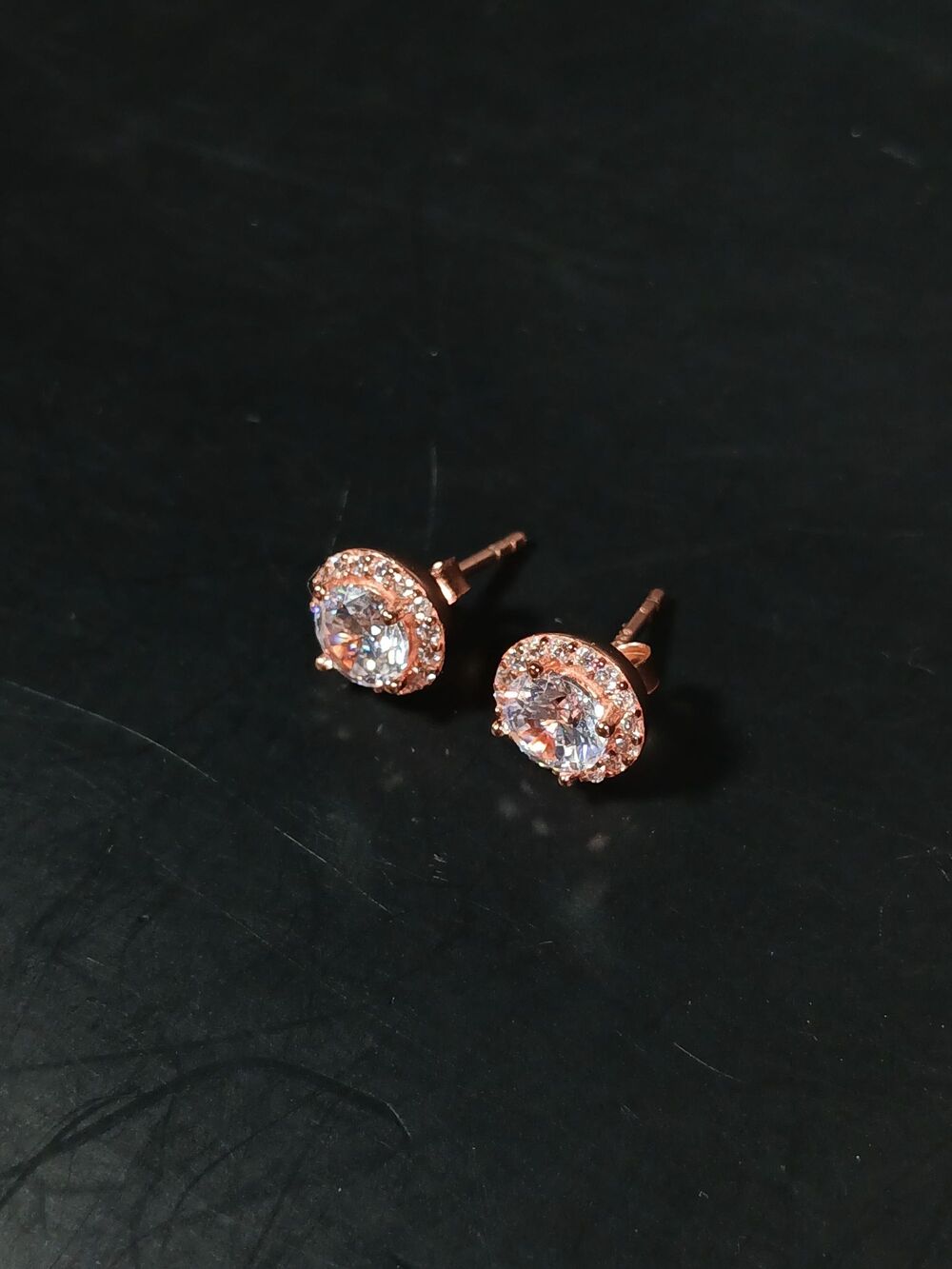 Sterling Silver 925 Rose Gold Plated CZ Stud Earrings - Picture 15 of 16